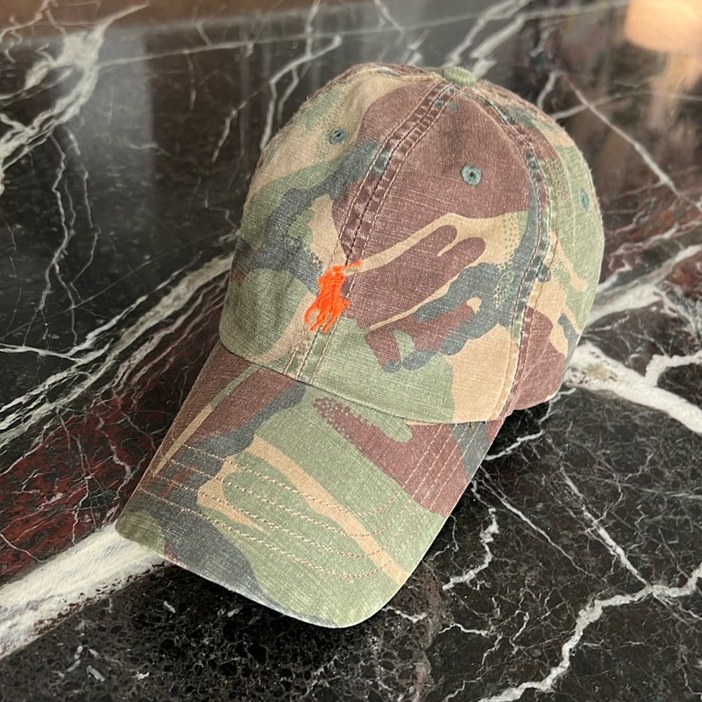 POLO Ralph Lauren Camo Baseball Hat with Orange Embroidered Logo